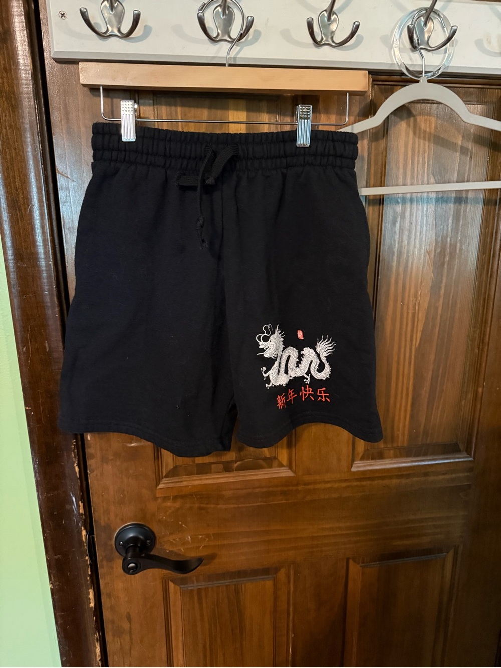 Black Dragon Embroidered Drawstring Shorts